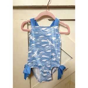 The Beaufort Bonnet Co. Swimsuit Waves Seagulls Bows One-Piece 18-24M‎ Blue